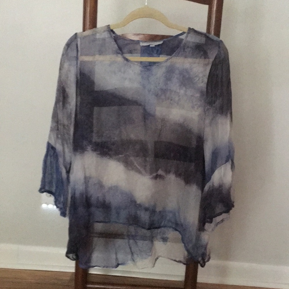 Bryn Walker blue silk bell sleeve blouse size S